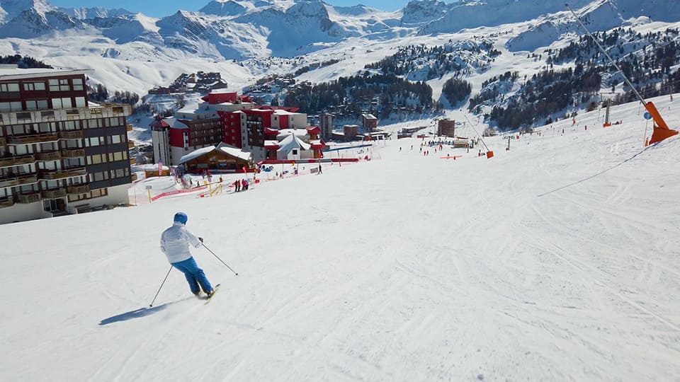 Aime La plagne. Plagne centre, Plagne villages and Plagne Soleil in the background. 