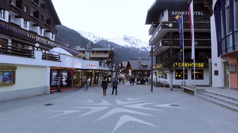 St Anton. Pedestrian area with the best nightlife.