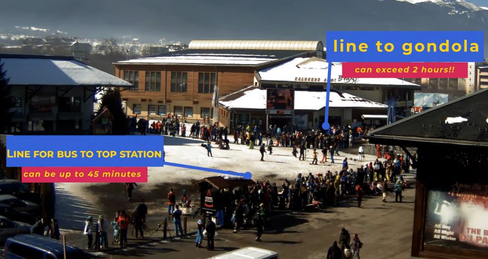 queue to the gondola and bus station