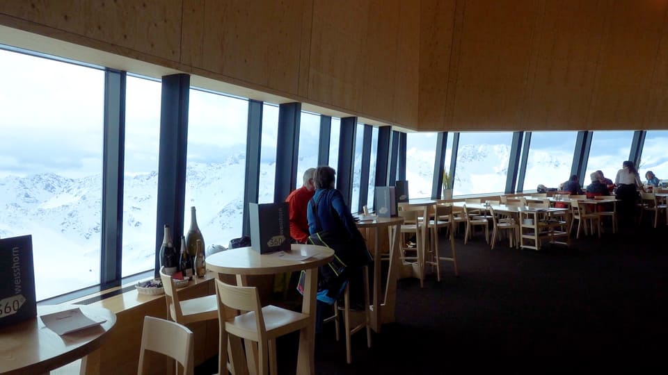 360° panoramic restaurant on Weisshorn peak. Views to Chur.